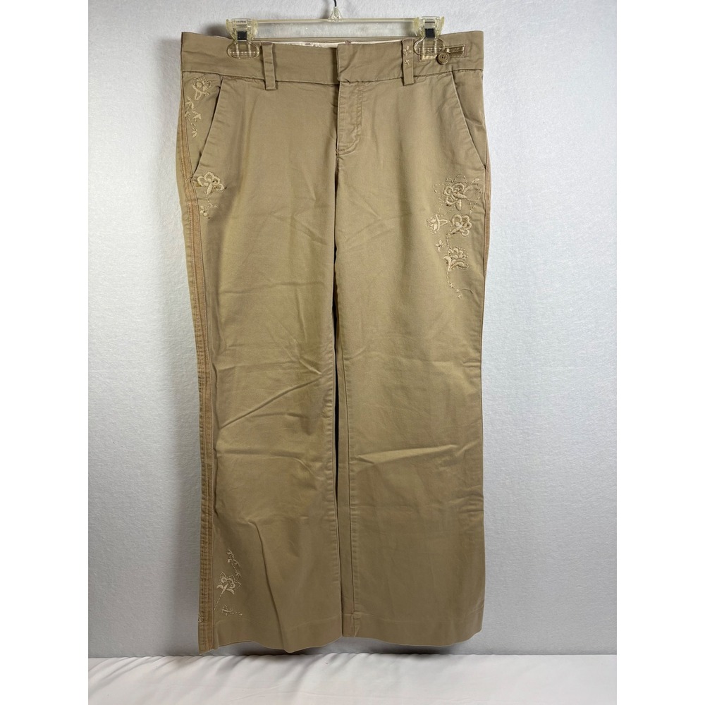 American Eagle Pants Womens 10 Khaki Cotton Floral Boho Chino Straight Leg